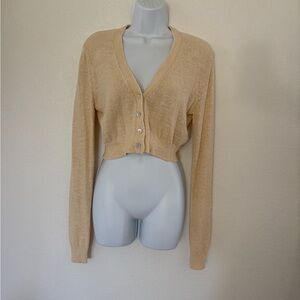 Zara Women's Cropped Cream Cardigan Sweater